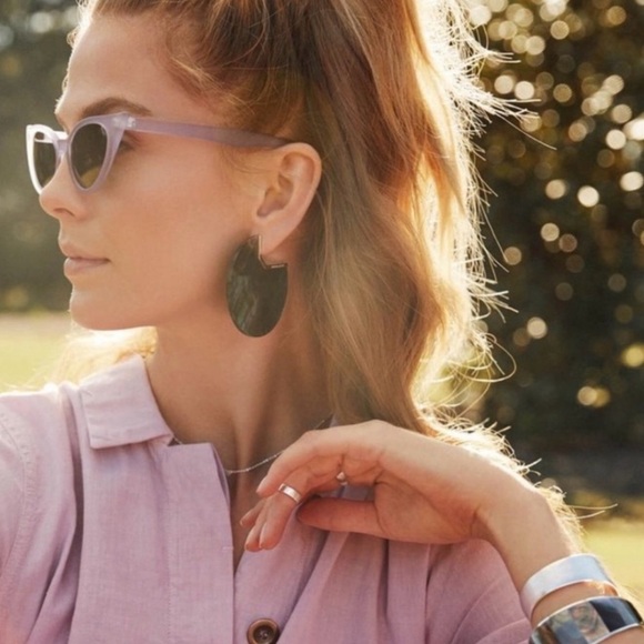 Kendra Scott Kai Rose Gold Hoop Earrings In Navy Blue Acetate - Picture 2 of 4